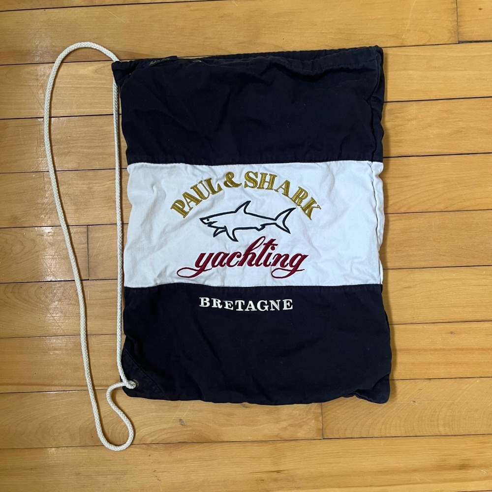 Paul & Shark Yachting Bretagne Navy White Embroidered Drawstring Bag Italy